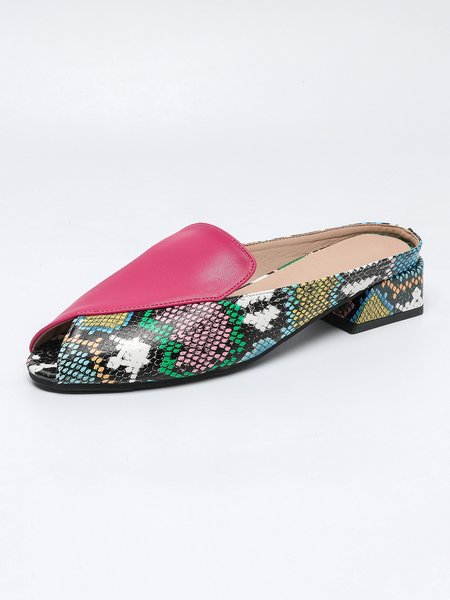 

Casual Color-block Snakeskin Peep Toe Mules, Rose red, Oxfords