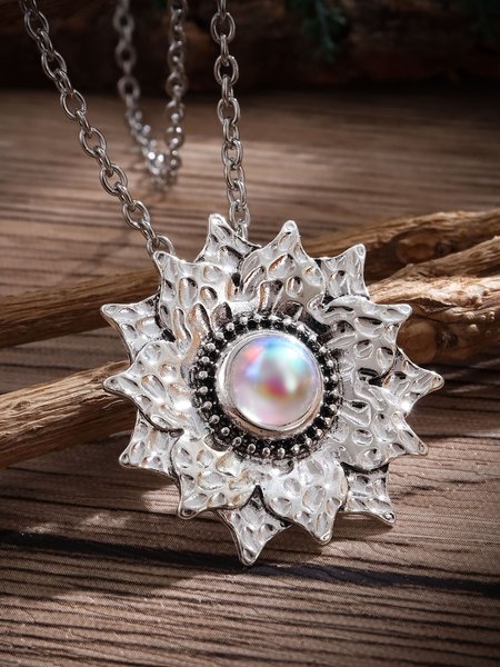 

Vintage Moonstone Lotus Ruby Pendant Necklace, Silver, Necklaces