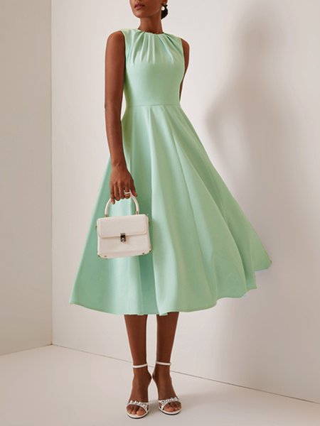 

Women's Sleeveless Summer Plain Ruched Dress Crew Neck Commuting Going Out Urban Midi H-Line Blue, Aqua, Formal Dresses