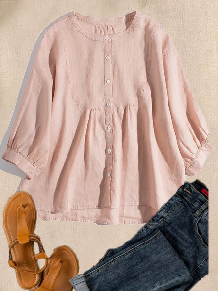 

Plain Casual Stand Collar Loose Blouse, Pink, Blouses & Shirts