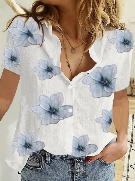 

Casual Floral Loose Blouse, White, Blouses & Shirts