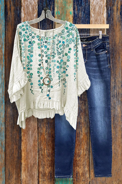 

Casual Floral Loose Crew Neck Blouse, White, Blouses & Shirts