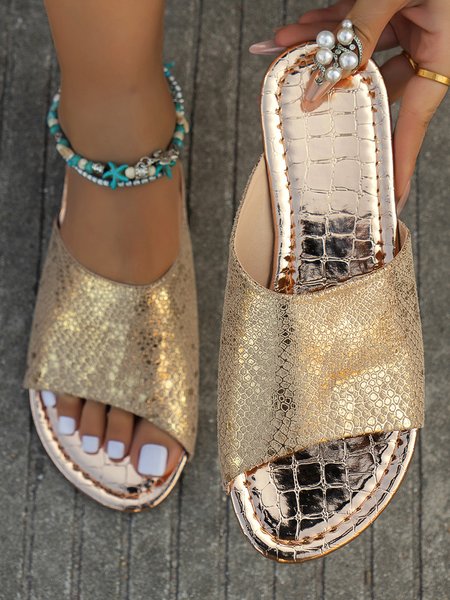 

Casual Summer Slide Sandals, Golden, Slippers