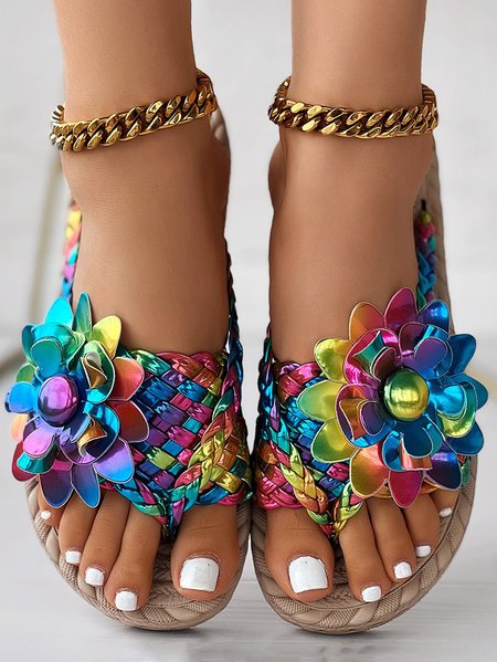 

Pu Casual Summer Floral Slide Sandals, Multicolor, Sandals & Slippers