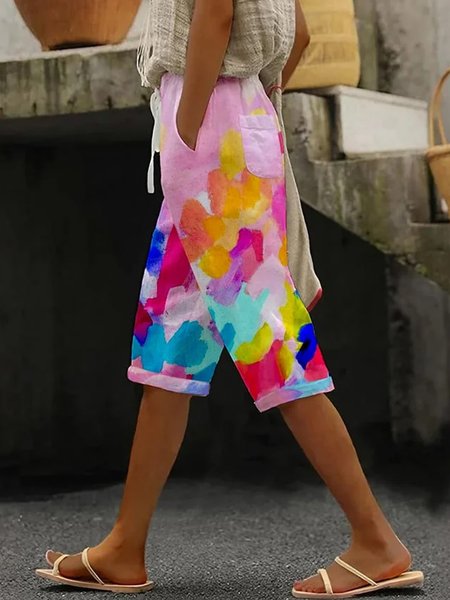 

Casual Color Block Fifth Pants Pant, Multicolor, Pants