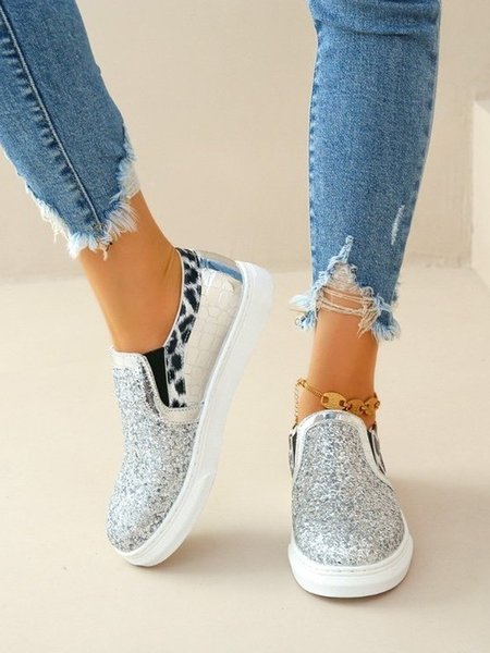 

Casual Plain Slip On Flat Heel Slip On, Silver, Women shoes