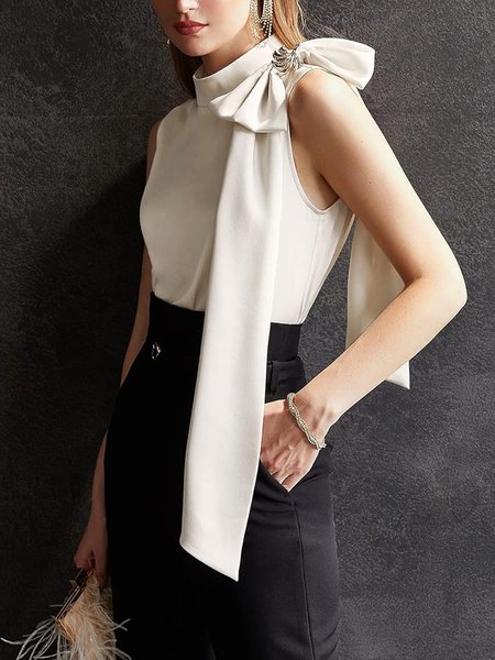 

Elegant Bow Plain Sleeveless Tank Top, White, Tanks and Camis