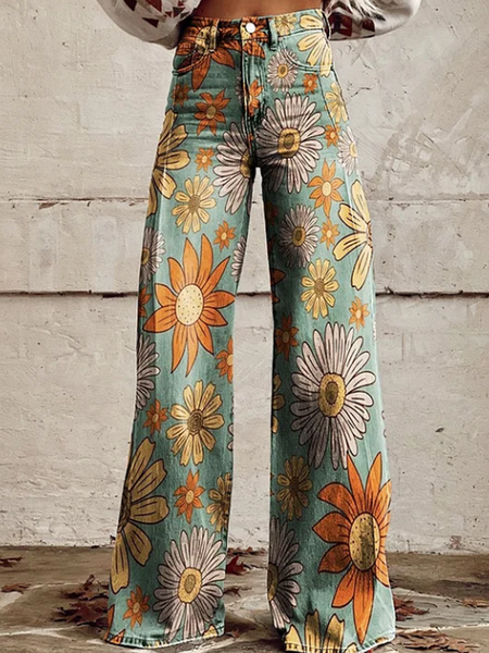 

Casual Floral Long Pant, Lightgreen, Pants