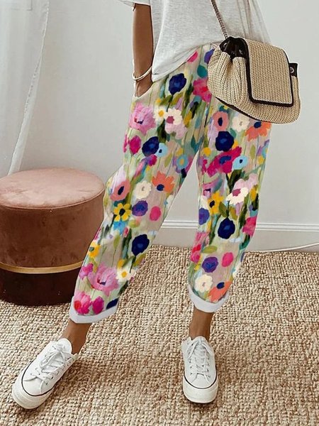 

Casual Floral Long Pant, Blue, Pants