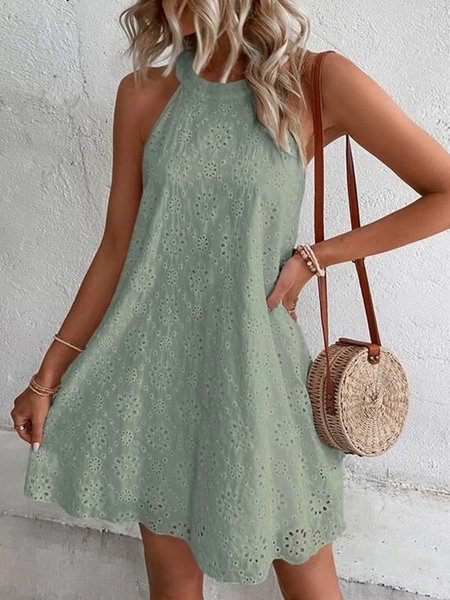 

Women Plain Halter Sleeveless Comfy Casual Short Dress, Darkgreen, Dresses