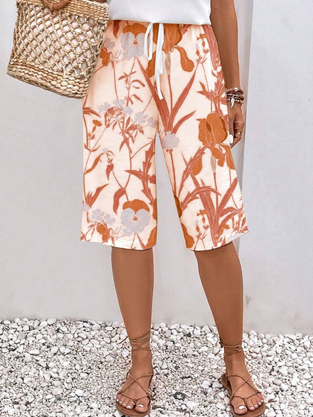 

Casual Floral Fifth Pants Pant, Orange, Shorts