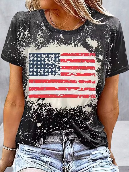 

Women's Short Sleeve Tee T-shirt Summer America Flag Crew Neck Daily Going Out Casual Top Blue, Deep gray, T-Shirts