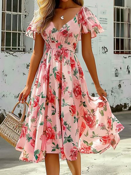 

Chiffon Vacation Floral Dress, Pink, Dresses
