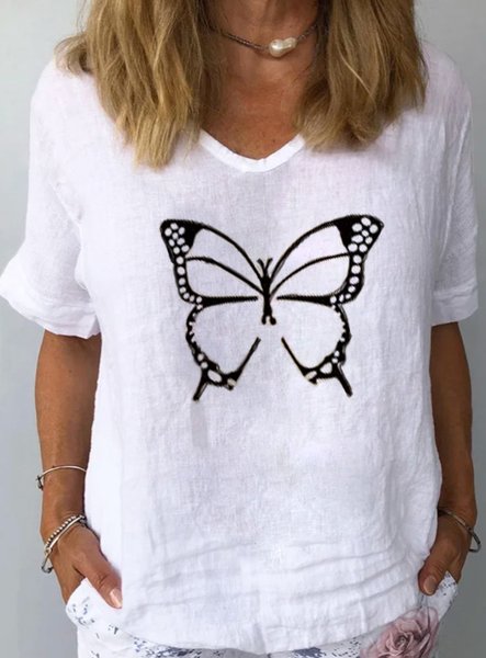 

Butterfly Loose Casual Blouse, White, Blouses & Shirts