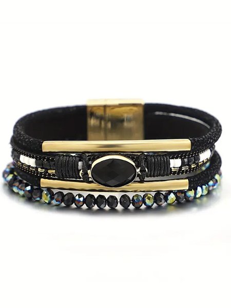 

Bohemian Woven Leather Crystal Bracelet, Black, Bracelets