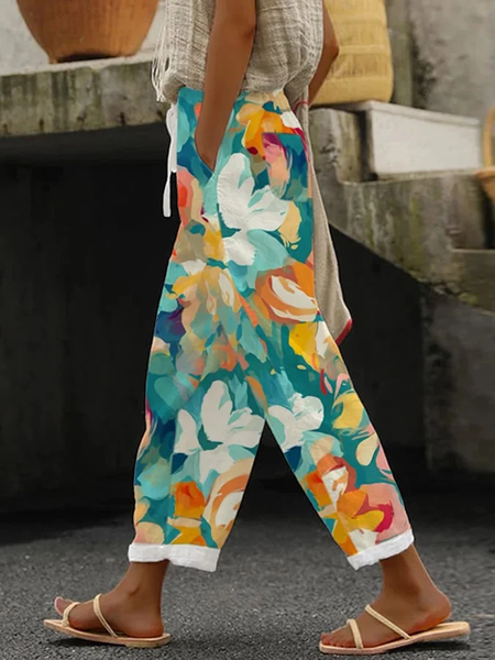 

Casual Floral Long Pant, Multicolor, Pants