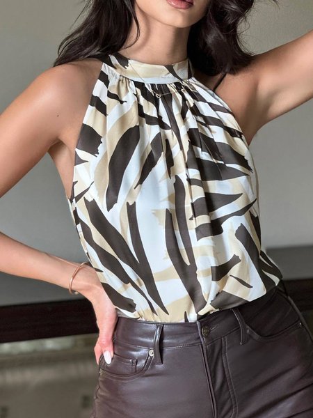 

Printing Stand Collar Urban Loose Tank Top, As picture, Tanks and Camis