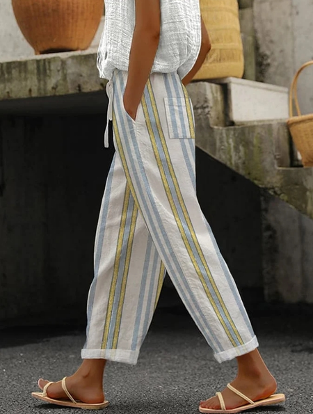 

Casual Striped Long Pant, White, Pants