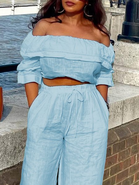 

Vacation Off-shoulder Loose Shirt, Light blue, Blouses and Shirts