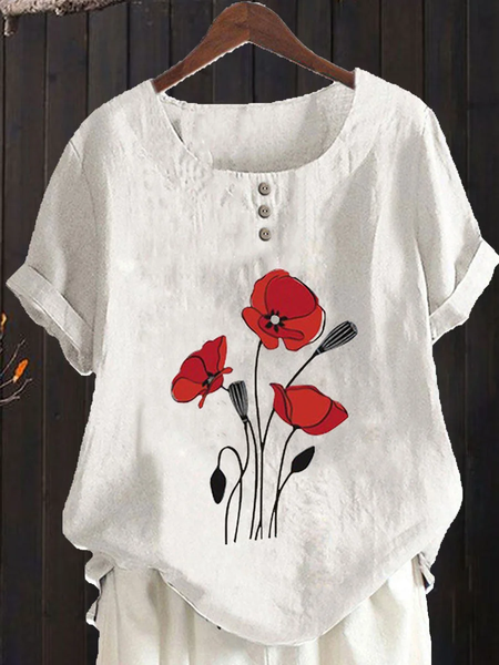 

Floral Loose Casual Blouse, White, Blouses & Shirts