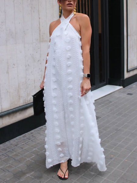 

Plain Vacation Halter Loosen Maxi Dress, White, Maxi Dresses