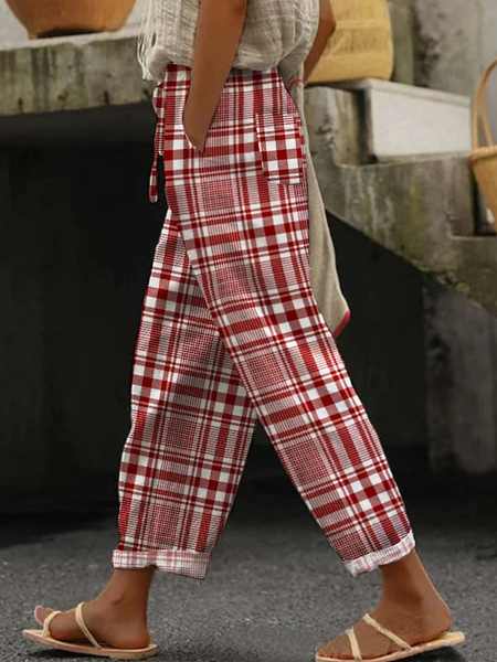 

Casual Plaid Long Pant, Red, Pants