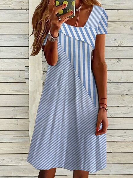 

Women Plain Short Sleeve Comfy Casual Short Dress, Blue, Dresses