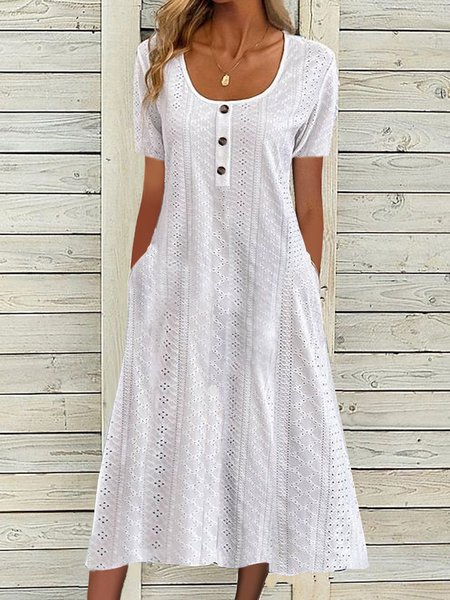

Casual Loose Crew Neck Plain Dress With No, White, Maxi Dresses