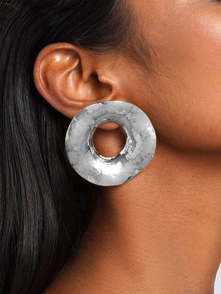 

1pair Exaggerated Geometric Circle Shaped Metallic Earrings, Silver, Earrings
