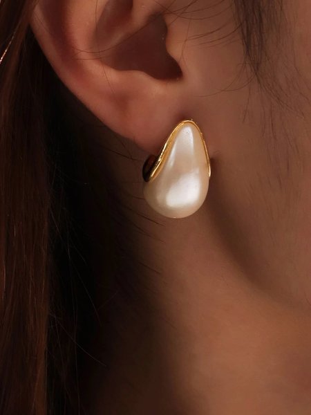 

1pair Elegant Geometric Shape Faux Pearl Earrings, As picture, Earrings