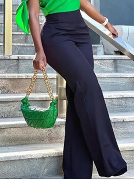 

Plain High Waist Urban Fashion Wide Leg Pants, Black, Pants