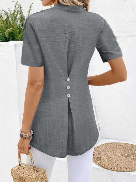 

Cotton Casual Blouse, Gray, Blouses & Shirts