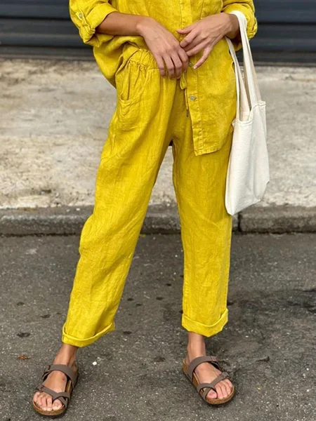 

Plain Daily Casual Fashion Straight Pants, Yellow, Pants