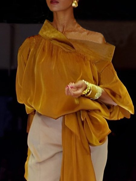 

Plain Elegant Loose Shirt, Yellow, Blouses and Shirts