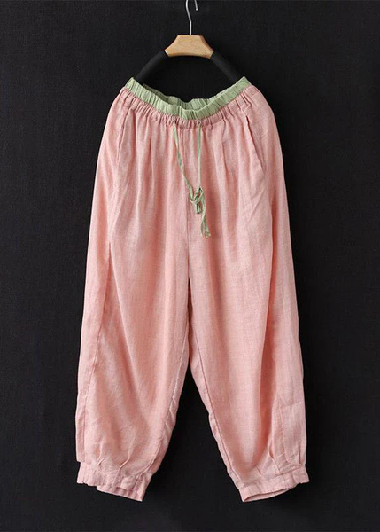 

Cotton Loose Casual Plain Pants, Pink, Pants