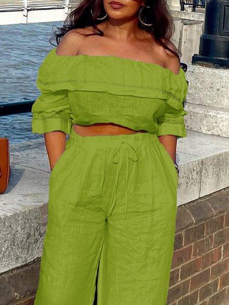 

Vacation Off-shoulder Loose Shirt, Green, Blouses and Shirts