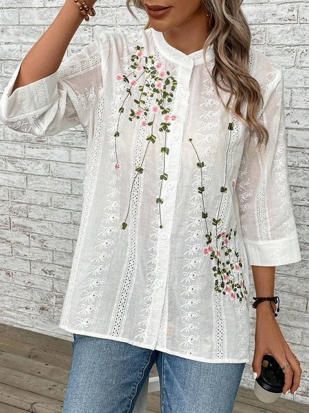 

Floral Simple Loose Blouse, White, Shirts & Blouses