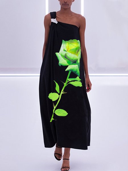

Floral Vacation Loose Sleeveless Midi Dress, As picture, Midi Dresses