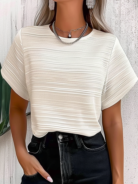

Loose Crew Neck Simple Shirt, Off white, Shirts & Blouses