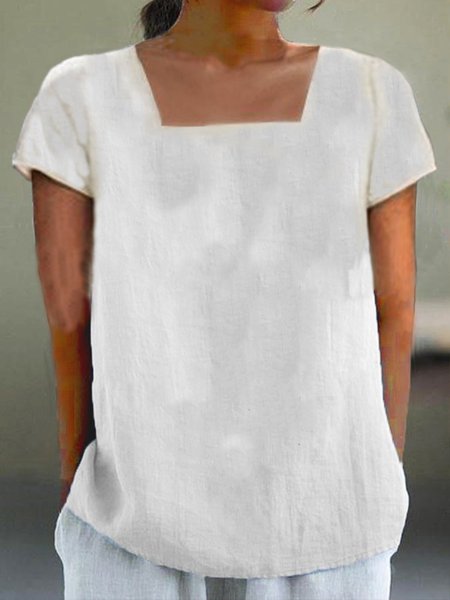 

Plain Casual Loose Cotton Blouse, White, Blouses & Shirts