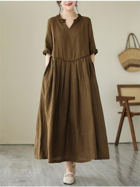 

Casual Cotton Dress With No, Brown, Maxi Dresses