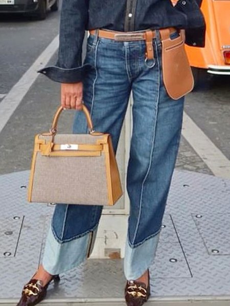 

Daily High Waist Denim Casual Wide leg Jeans, Denim blue, Jeans