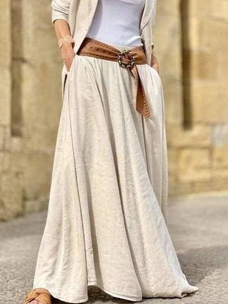 

Regular Size Loose Plain Casual Long Skirt, As picture, Skirts