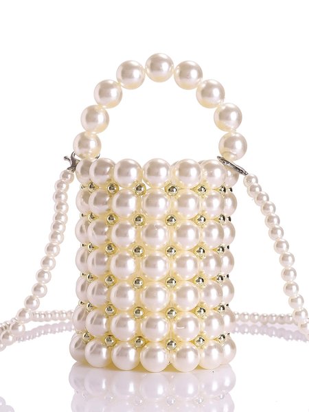

Elegant Imitation Pearl Mini Bucket Bag with Adjustable Strap, As picture, Bags