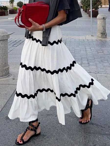 

Daily Urban High Waist Color Block Skirt, White, Skirts