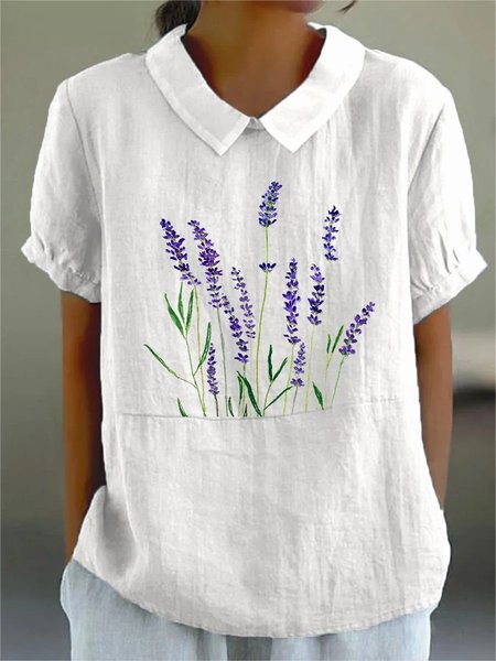 

Cotton Shawl Collar Casual Floral Shirt, White, Shirts & Blouses