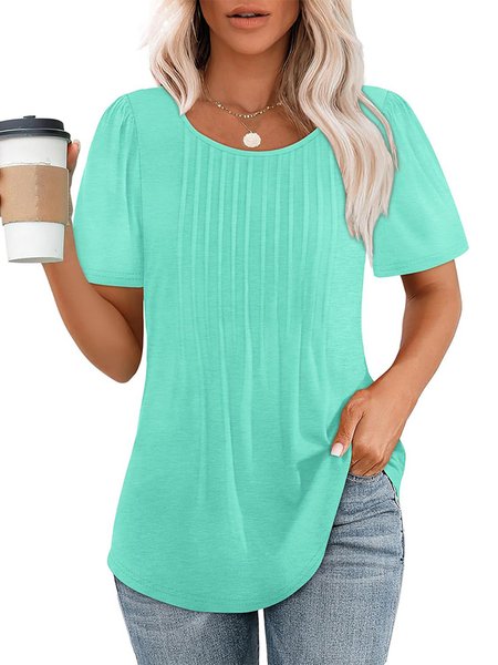 

Women's Short Sleeve Blouse Summer Plain Crew Neck Daily Going Out Casual Top White, Aqua, T-Shirts