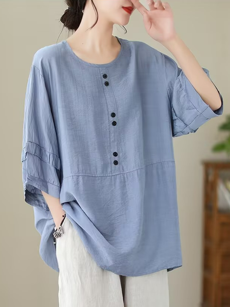 

Casual Loose Blouse, Blue, Blouses & Shirts