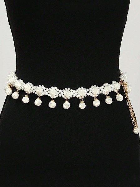 

Elegant Imitation Pearl Floral Fringed Waist Chain For Dress, As picture, Belts