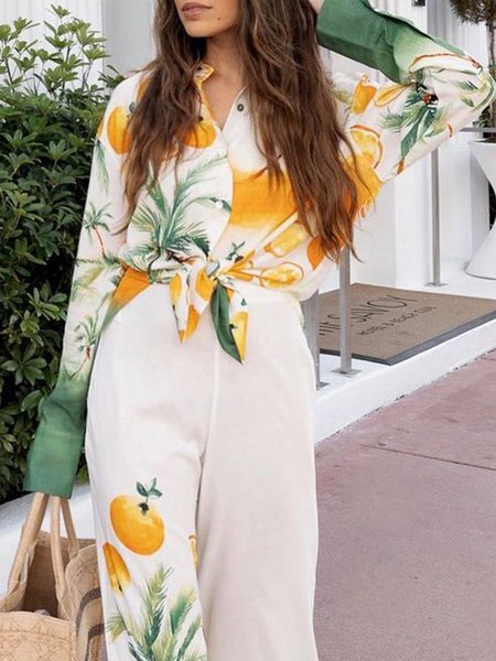

Vacation Shirt Collar Tropical Loose Blouse, As picture, Blouses and Shirts